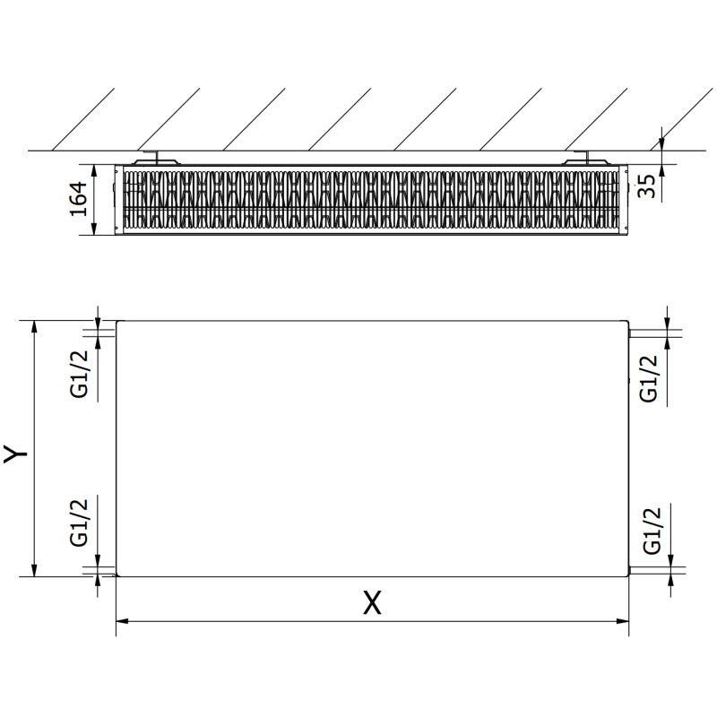 Mexen Flat CF33 Plattenheizkörper 400 x 1500 mm, Seitenanschluss, 2372 W, weiß - W433F-040-150-00