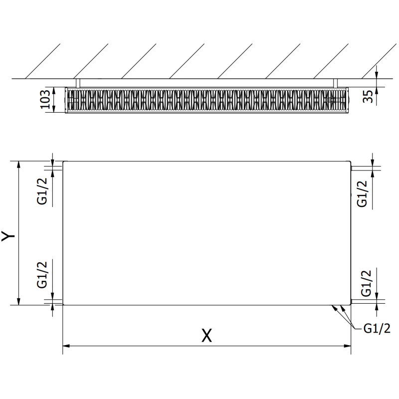 Mexen Flat CVF22 Plattenheizkörper 300 x 500 mm, unterer Anschluss, 450 W, weiß - W622F-030-050-00