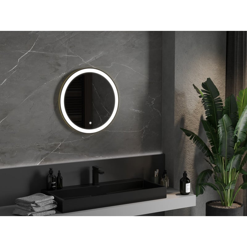 Mexen Esso beleuchteter Badezimmerspiegel, rund 60 cm, LED 6000K, Antibeschlag, goldener Rahmen - 9825-060-060-611-50