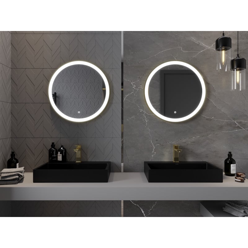 Mexen Esso beleuchteter Badezimmerspiegel, rund 60 cm, LED 6000K, Antibeschlag, goldener Rahmen - 9825-060-060-611-50