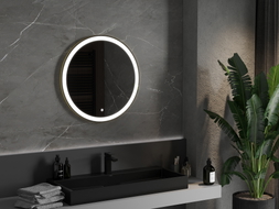 Mexen Esso beleuchteter Badezimmerspiegel, rund 70 cm, LED 6000K, Antibeschlag, goldener Rahmen - 9825-070-070-611-50