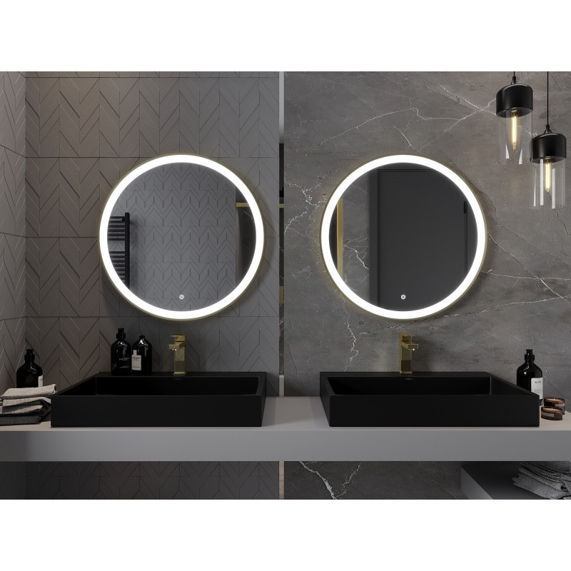 Mexen Esso Beleuchteter runder Badezimmerspiegel, 70 cm, LED 6000K, beschlagfrei, Rahmen gebürstetes Gold - 9825-070-070-611-50