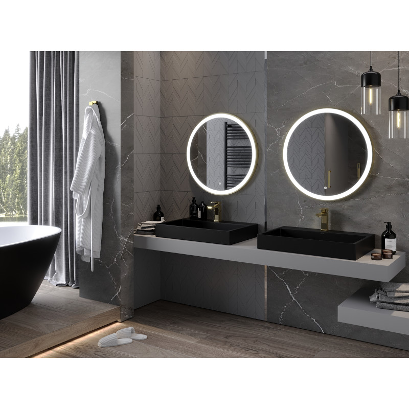 Mexen Esso beleuchteter Badezimmerspiegel, rund 70 cm, LED 6000K, Antibeschlag, goldener Rahmen - 9825-070-070-611-50