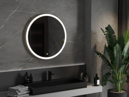 Mexen Esso beleuchteter Badezimmer-Spiegel, rund 80 cm, LED 6000K, Antibeschlag, goldener Rahmen - 9825-080-080-611-50