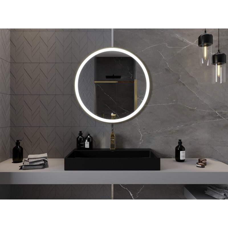 Mexen Esso beleuchteter Badezimmer-Spiegel, rund 80 cm, LED 6000K, Antibeschlag, goldener Rahmen - 9825-080-080-611-50