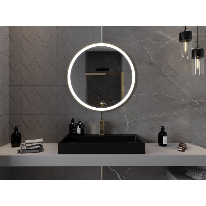 Mexen Esso Rundes beleuchtetes Badezimmerspiegel, 80 cm, LED 6000K, Antibeschlag, goldener Rahmen - 9825-080-080-611-50