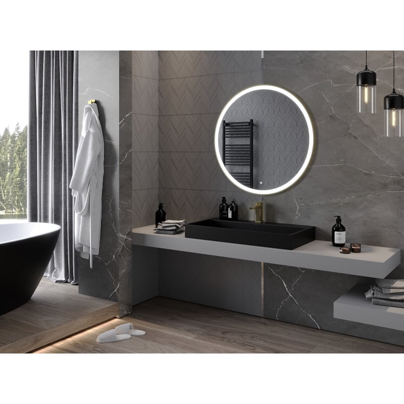 Mexen Esso beleuchteter Badezimmer-Spiegel, rund 90 cm, LED 6000K, Antibeschlag, goldener Rahmen - 9825-090-090-611-50