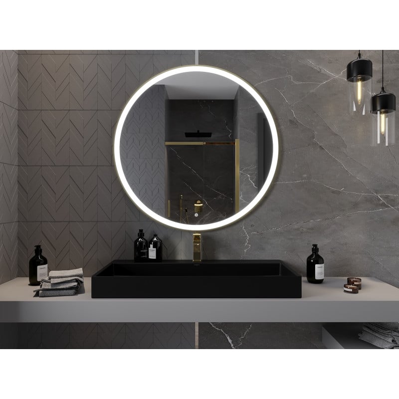 Mexen Esso beleuchteter Badezimmerspiegel, rund 100 cm, LED 6000K, Antibeschlag, goldener Rahmen - 9825-100-100-611-50
