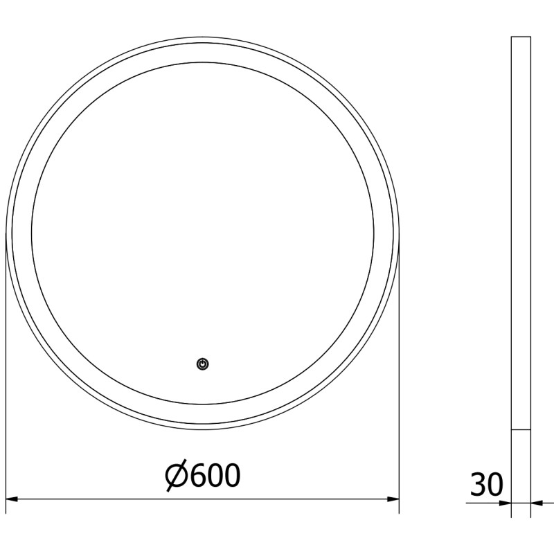 Mexen Esso beleuchteter Badezimmer-Spiegel, rund 60 cm, LED 6000K, Antibeschlag, schwarzer Rahmen - 9825-060-060-611-70