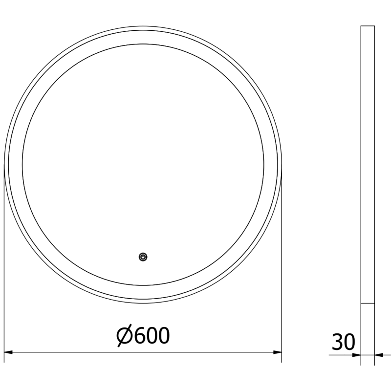 Mexen Esso beleuchteter Badezimmerspiegel, rund 60 cm, LED 6000K, Antibeschlag, schwarzer Rahmen - 9825-060-060-611-70