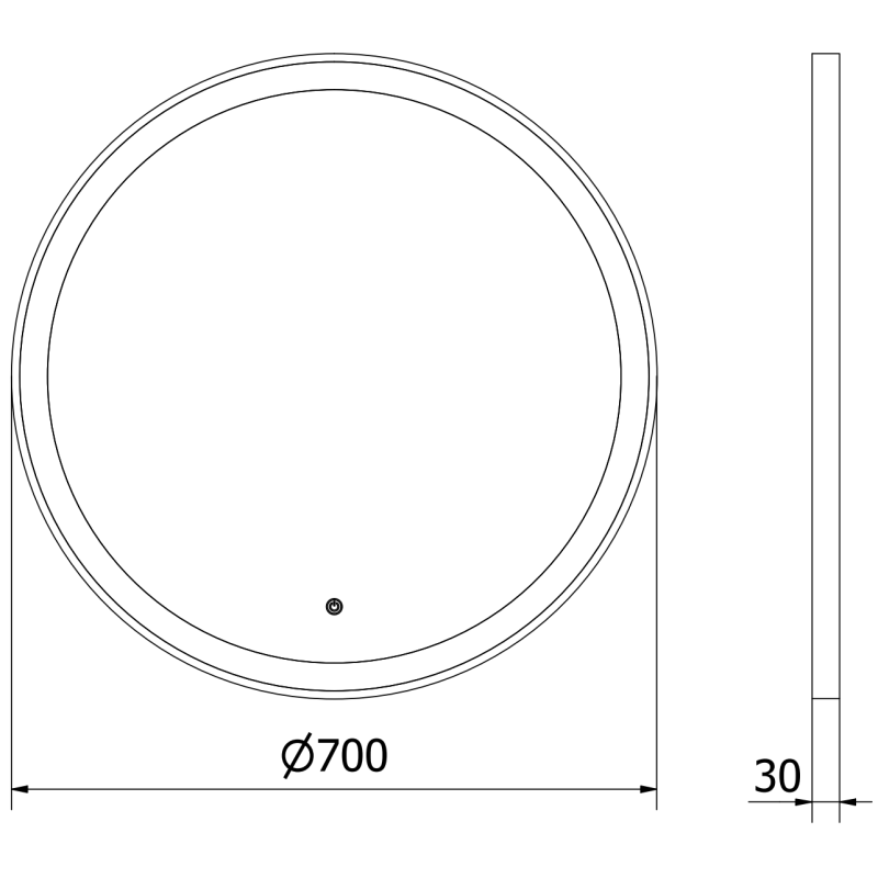 Mexen Esso beleuchteter Badezimmerspiegel, rund 70 cm, LED 6000K, Antibeschlag, schwarzer Rahmen - 9825-070-070-611-70