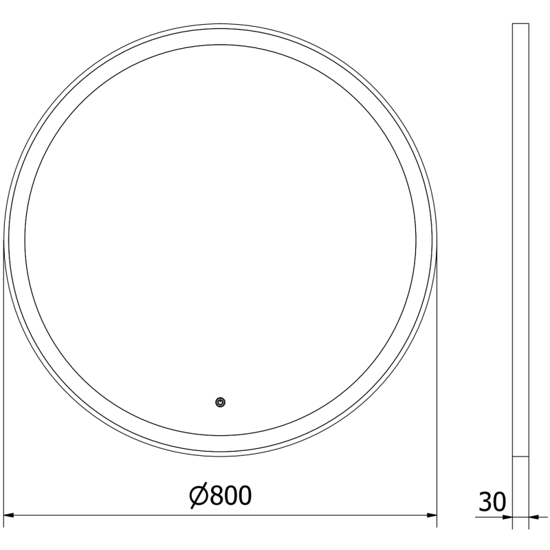 Mexen Esso beleuchteter Badezimmerspiegel, rund 80 cm, LED 6000K, Antibeschlag, schwarzer Rahmen - 9825-080-080-611-70