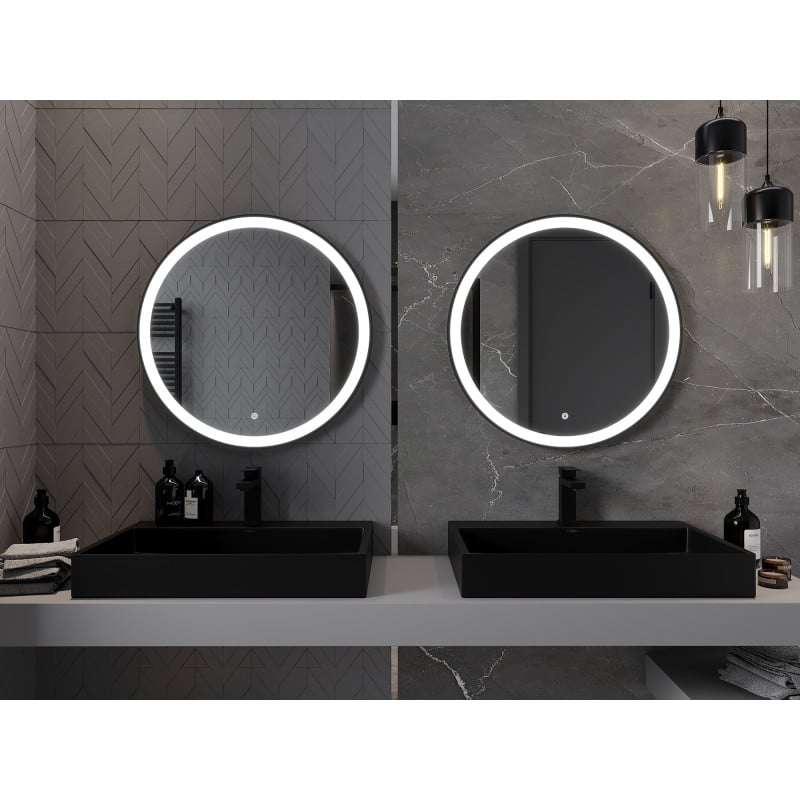 Mexen Esso beleuchteter Badezimmerspiegel, rund 70 cm, LED 6000K, Antibeschlag, schwarzer Rahmen - 9825-070-070-611-70