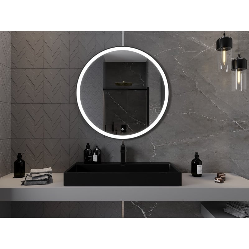 Mexen Esso Badezimmer-Spiegel beleuchtet, rund 90 cm, LED 6000K, Antibeschlag, schwarzer Rahmen - 9825-090-090-611-70