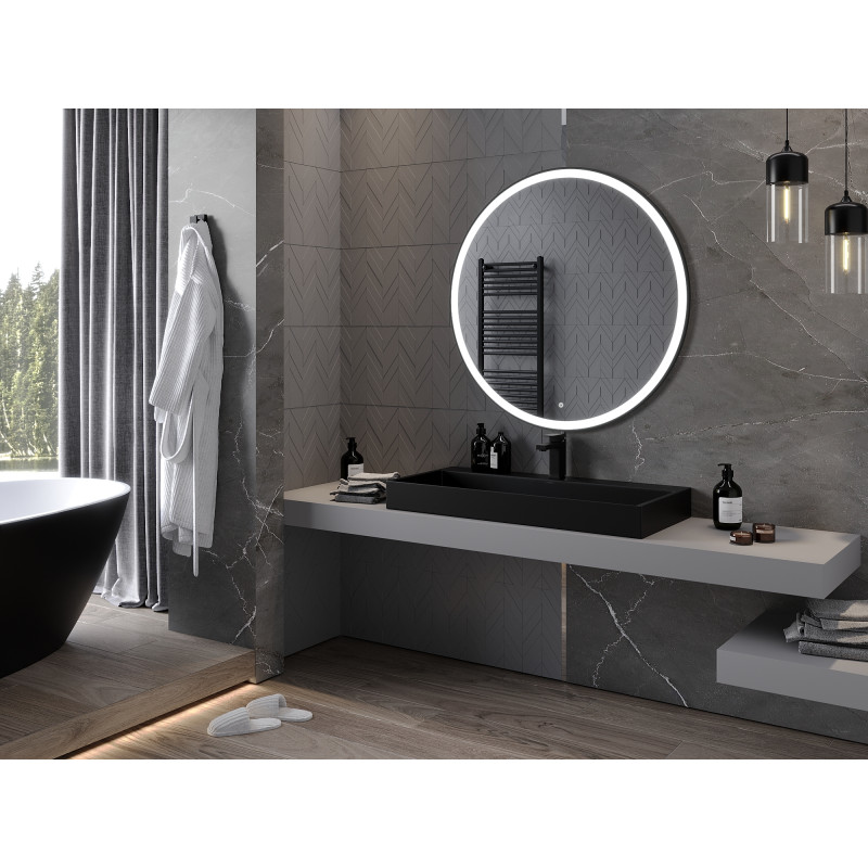 Mexen Esso beleuchteter Badezimmerspiegel, rund 100 cm, LED 6000K, Antifog, schwarzer Rahmen - 9825-100-100-611-70
