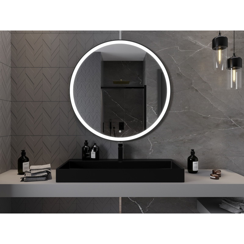 Mexen Esso beleuchteter Badezimmerspiegel, rund 100 cm, LED 6000K, Antibeschlag, schwarzer Rahmen - 9825-100-100-611-70