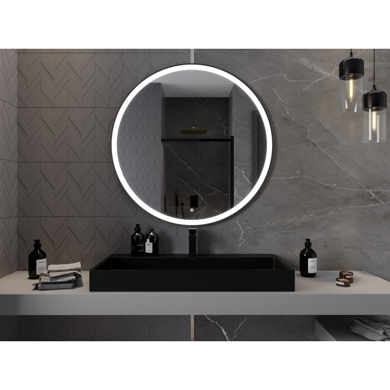 Mexen Esso beleuchteter Badezimmerspiegel, rund 100 cm, LED 6000K, Antifog, schwarzer Rahmen - 9825-100-100-611-70