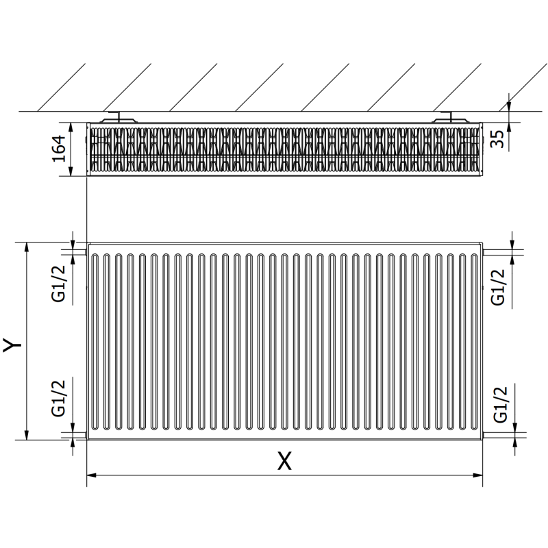 Mexen C33 Plattenheizkörper 500 x 500 mm, seitlicher Anschluss, 1011 W, Anthrazit - W433-050-050-66
