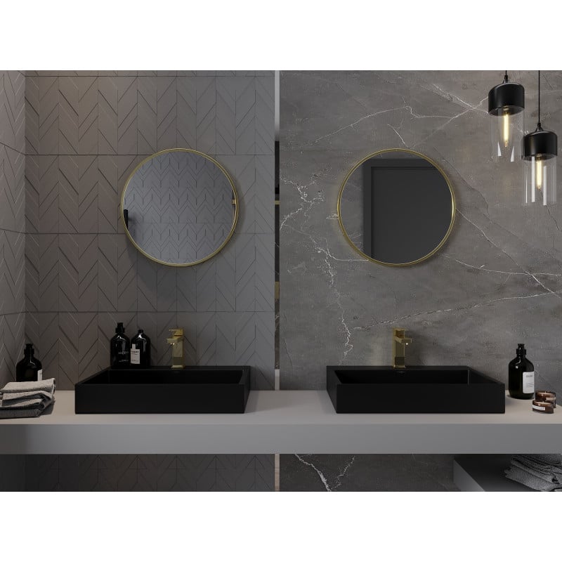 Mexen Loft rundes Badezimmerspiegel 30 cm, goldener Rahmen - 9850-030-030-000-50