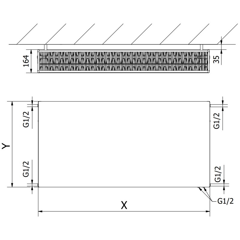 Mexen CVF33 Flachheizkörper 300 x 1000 mm, unterer Anschluss, 1240 W, weiß - W633F-030-100-00