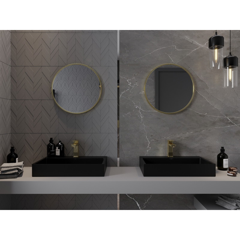Mexen Loft runder Badezimmerspiegel 35 cm, goldener Rahmen - 9850-035-035-000-50