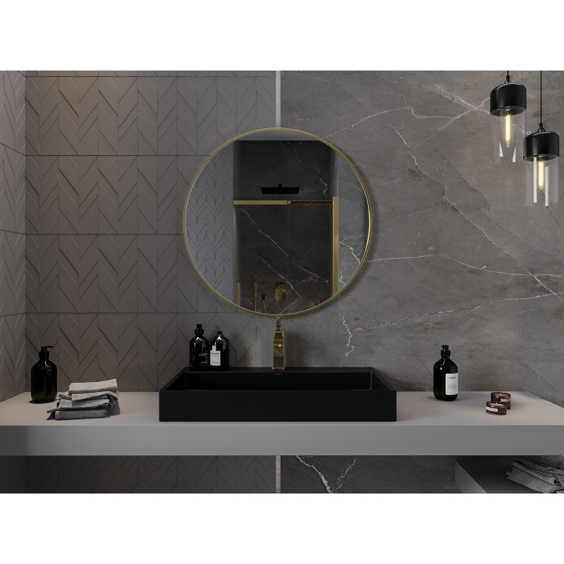 Mexen Loft runder Badezimmerspiegel 85 cm, goldener Rahmen - 9850-085-085-000-50