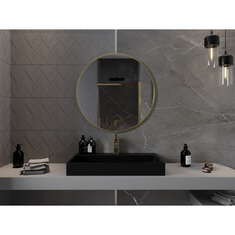 Mexen Loft rundes Badezimmerspiegel 85 cm, goldener Rahmen - 9850-085-085-000-50