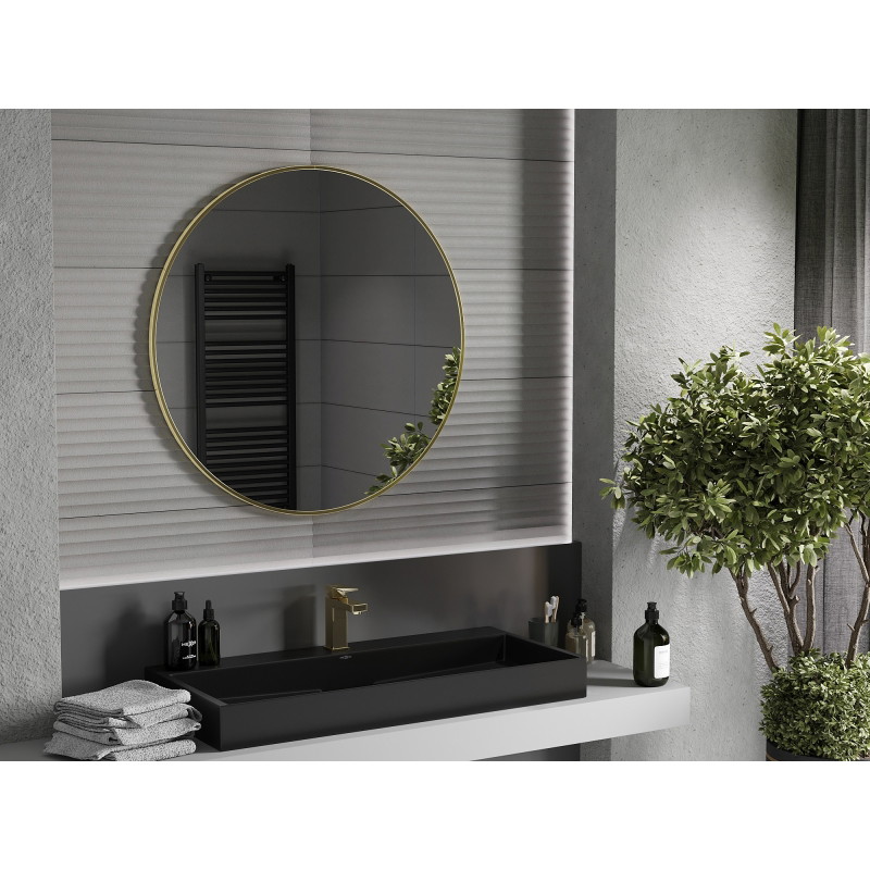 Mexen Loft runder Badezimmerspiegel 90 cm, goldener Rahmen - 9850-090-090-000-50