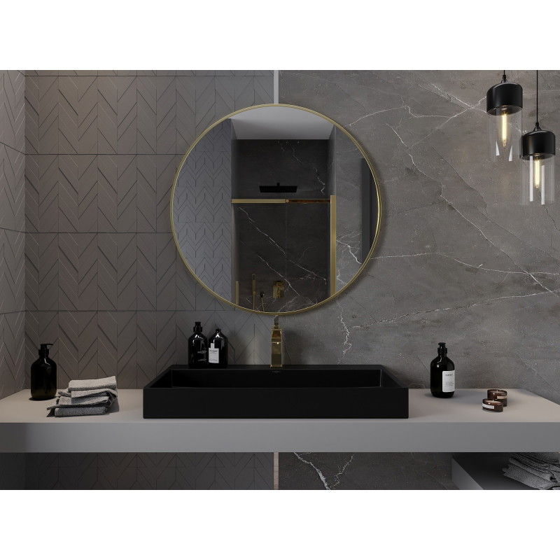 Mexen Loft runder Badezimmerspiegel 90 cm, goldener Rahmen - 9850-090-090-000-50