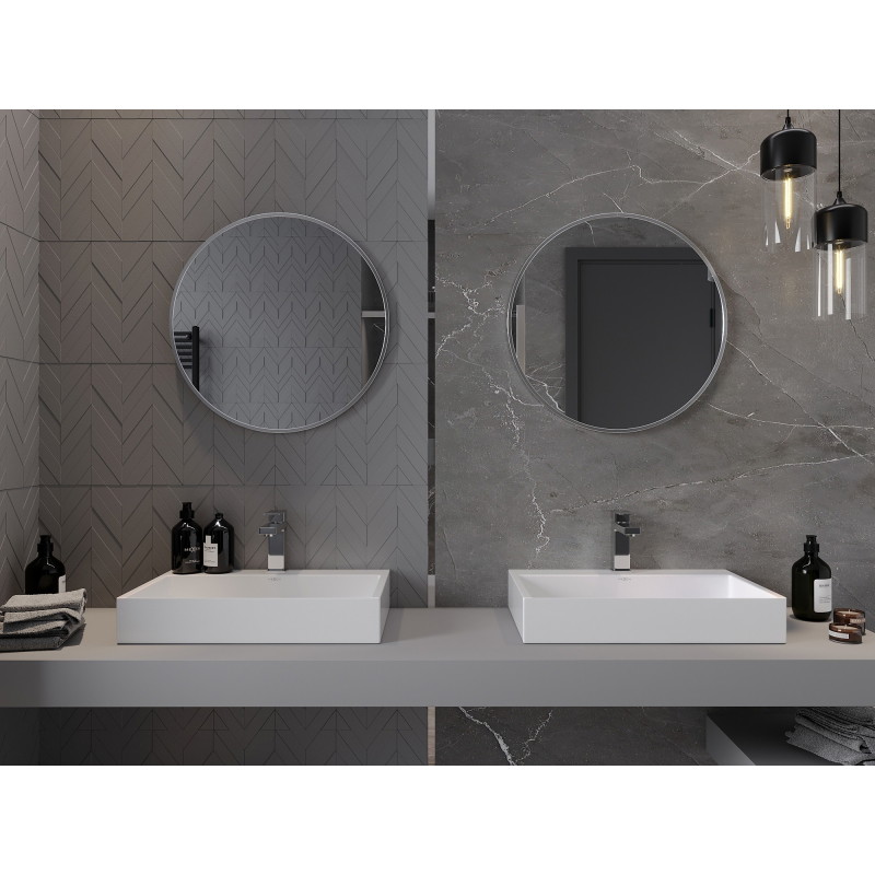 Mexen Loft runde Badezimmer Spiegel 60 cm, Edelstahlrahmen - 9850-060-060-000-10