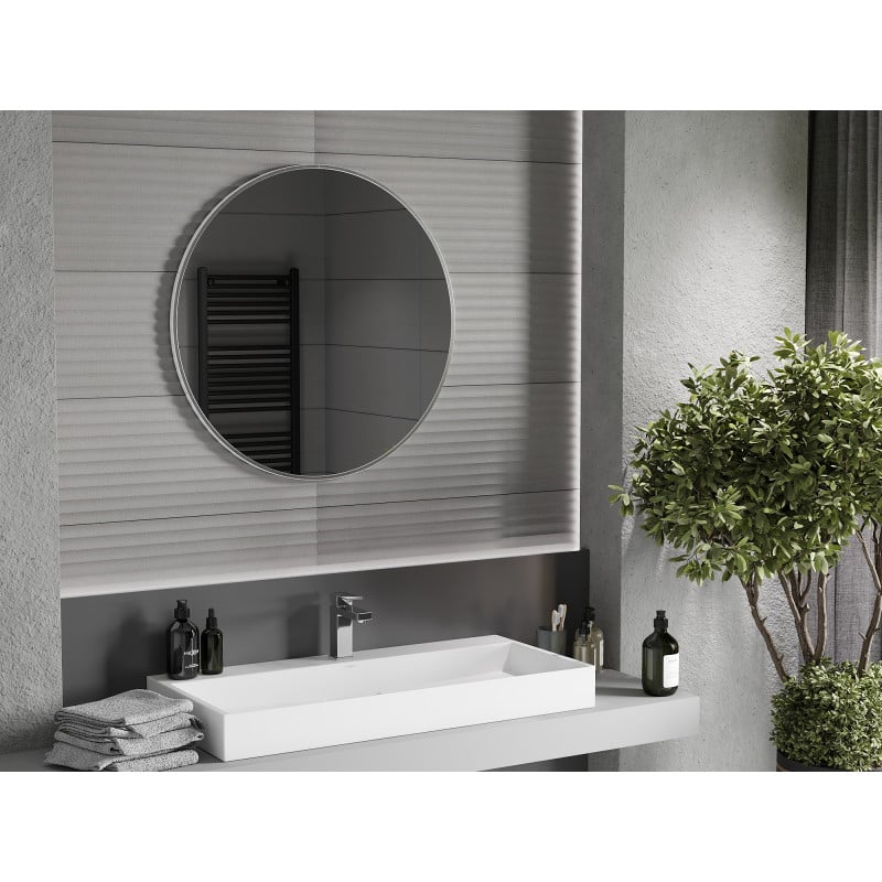 Mexen Loft Badezimmerspiegel rund 80 cm, Edelstahlrahmen - 9850-080-080-000-10