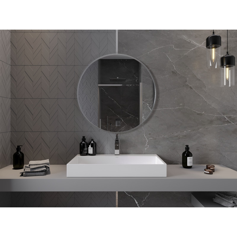 Mexen Loft Badezimmerspiegel rund 80 cm, Edelstahlrahmen - 9850-080-080-000-10