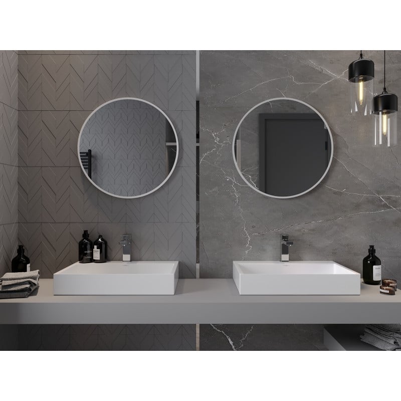 Mexen Loft rundes Badezimmerspiegel 60 cm, weißer Rahmen - 9850-060-060-000-20