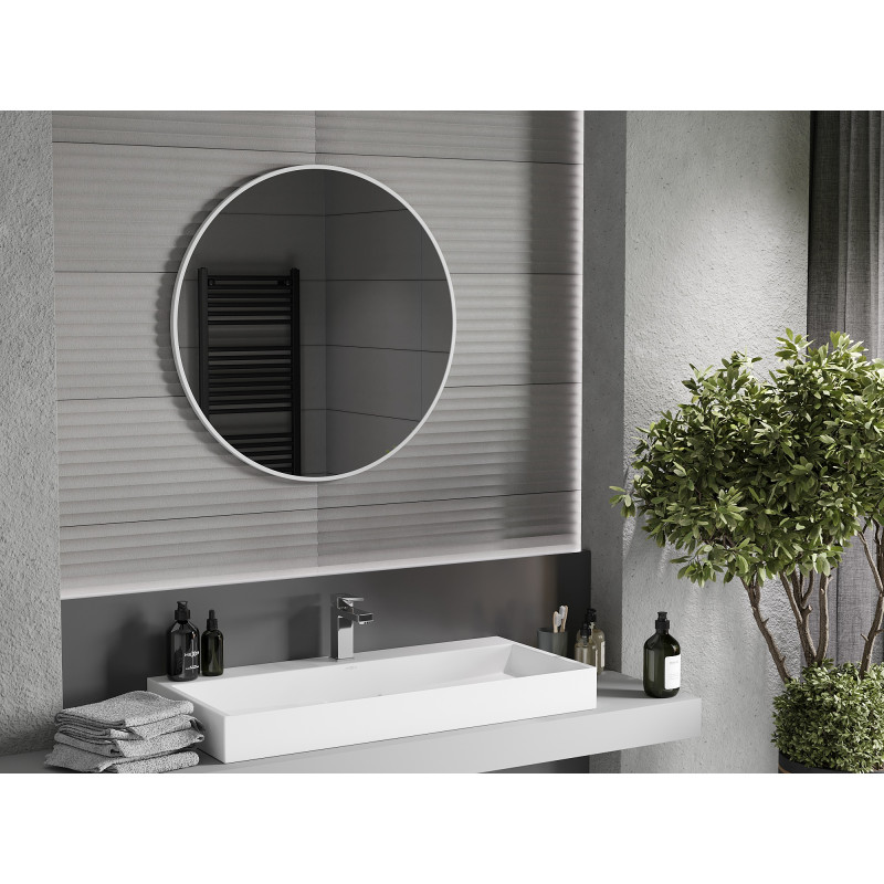 Mexen Loft rundes Badezimmer-Spiegel 80 cm, weißer Rahmen - 9850-080-080-000-20