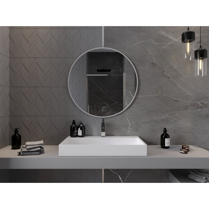 Mexen Loft rundes Badezimmer-Spiegel 80 cm, weißer Rahmen - 9850-080-080-000-20