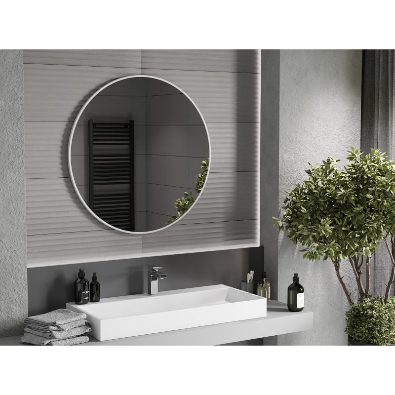 Mexen Loft rundes Badezimmerspiegel, 90 cm, weißer Rahmen - 9850-090-090-000-20