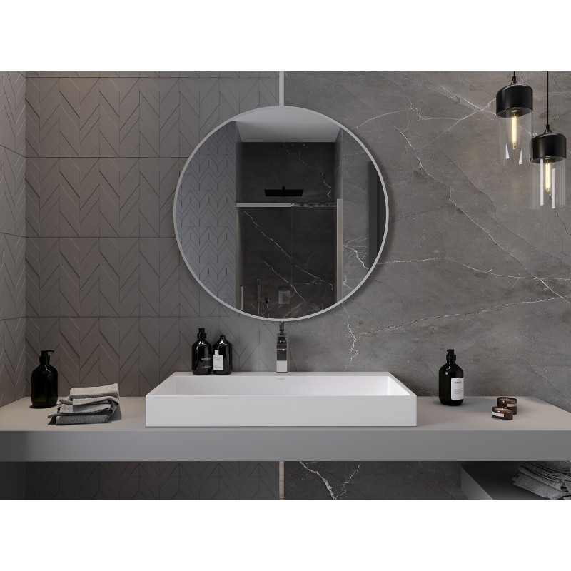 Mexen Loft rundes Badezimmer-Spiegel 90 cm, weißer Rahmen - 9850-090-090-000-20