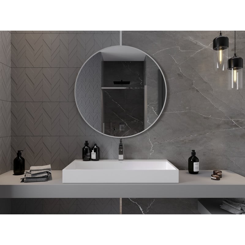 Mexen Loft rundes Badezimmerspiegel, 90 cm, weißer Rahmen - 9850-090-090-000-20