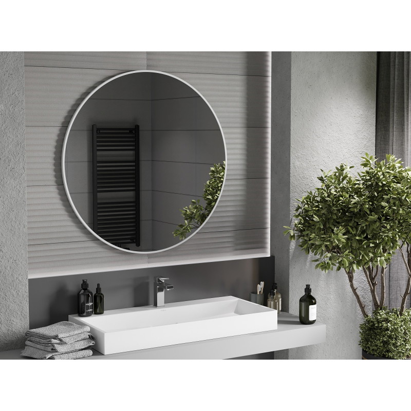 Mexen Loft rundem Badezimmerspiegel 100 cm, weiße Rahmen - 9850-100-100-000-20