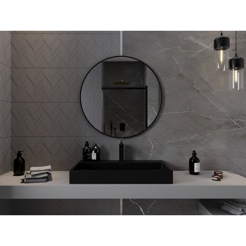 Mexen Loft Badezimmer-Spiegel rund 85 cm, schwarzer Rahmen - 9850-085-085-000-70