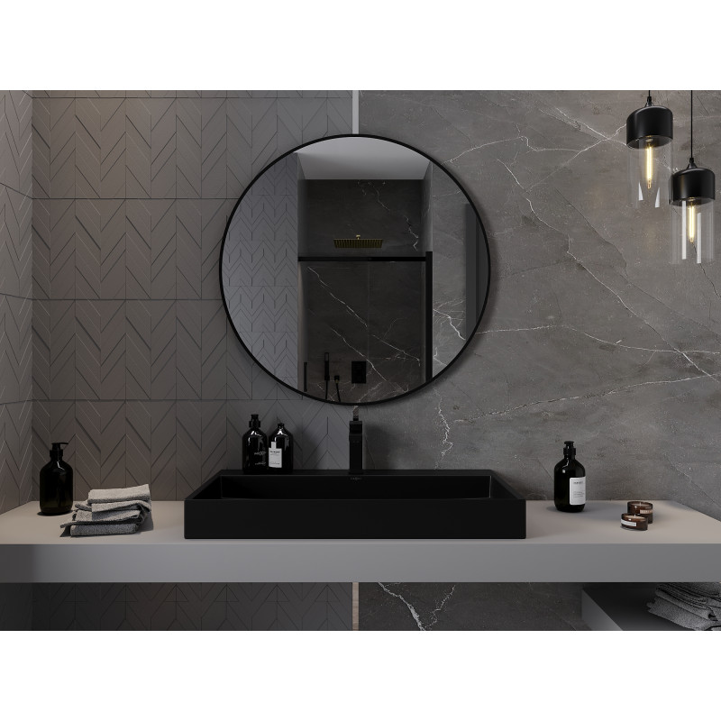 Mexen Loft rundes Badezimmerspiegel 90 cm, schwarzer Rahmen - 9850-090-090-000-70