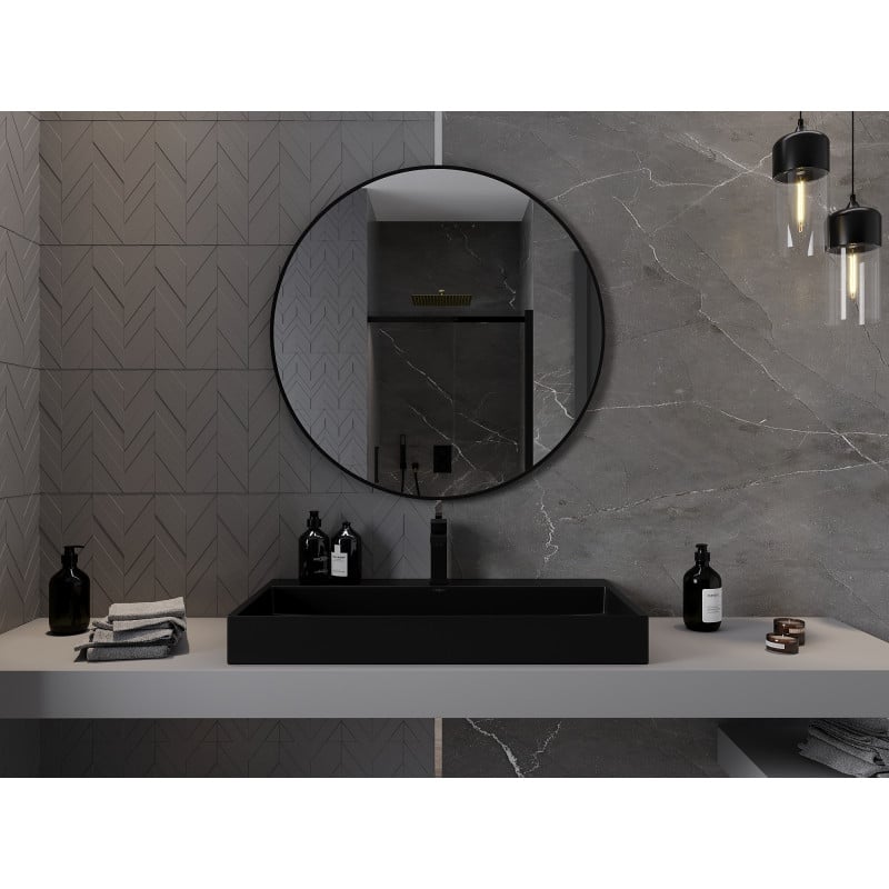 Mexen Loft Badezimmerspiegel rund 95 cm, schwarzer Rahmen - 9850-095-095-000-70