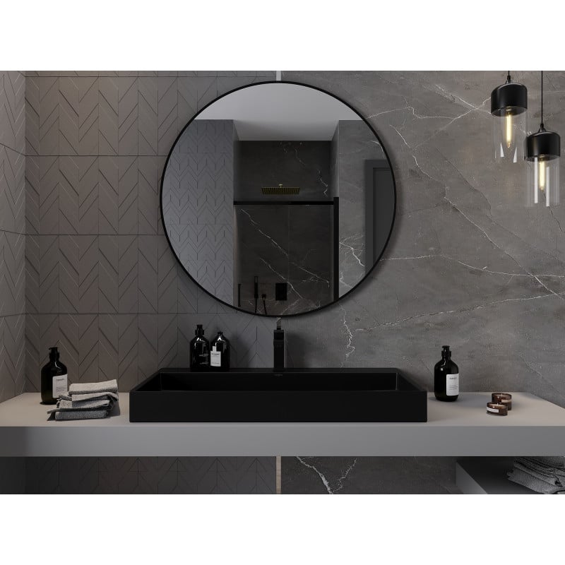 Mexen Loft rundes Badezimmerspiegel 100 cm, schwarzer Rahmen - 9850-100-100-000-70