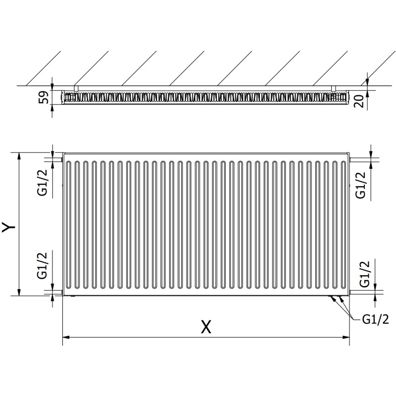 Mexen CV11 Flachheizkörper 300 x 700 mm, unterer Anschluss, 342 W, Anthrazit - W611-030-070-66