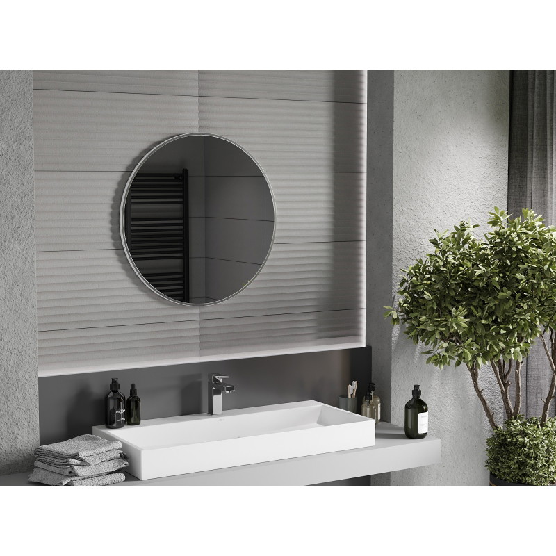Mexen Loft Rundes Badezimmerspiegel 70 cm, Inox-Rahmen - 9850-070-070-000-10