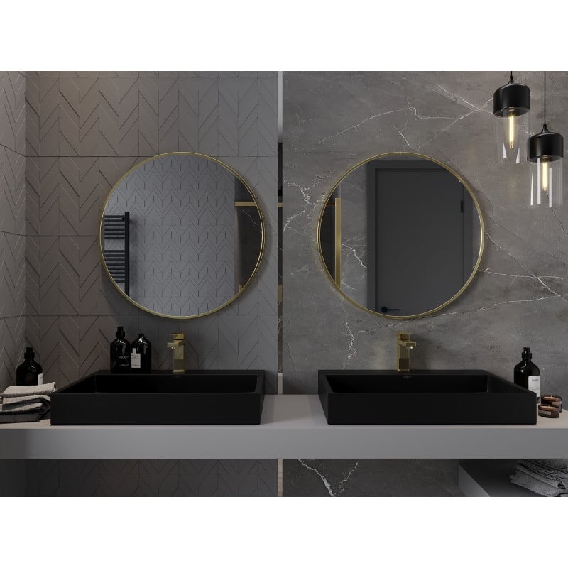 Mexen Loft rundes Badezimmerspiegel 75 cm, goldener Rahmen - 9850-075-075-000-50
