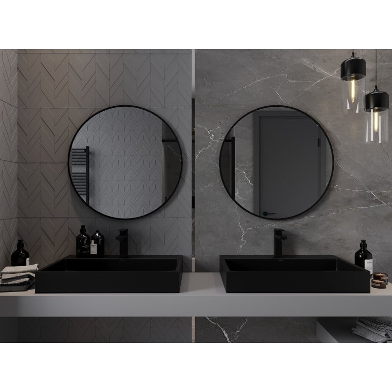 Mexen Loft Badezimmer-Rundspiegel 75 cm, schwarzer Rahmen - 9850-075-075-000-70
