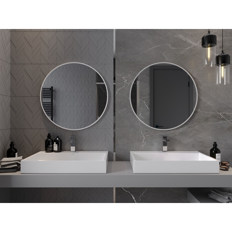 Mexen Loft Badezimmer Spiegel rund 70 cm, weißer Rahmen - 9850-070-070-000-20