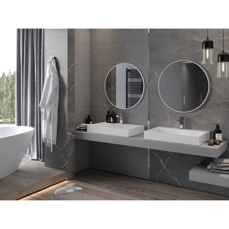 Mexen Loft Badezimmer Spiegel rund 70 cm, weißer Rahmen - 9850-070-070-000-20