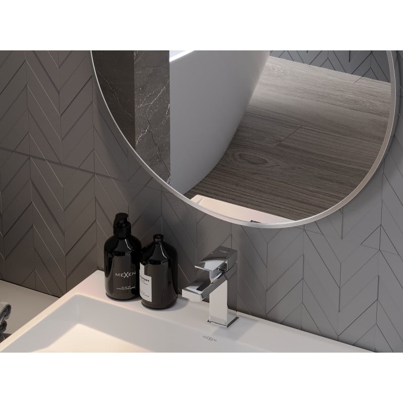 Mexen Loft Badezimmerspiegel rund 70 cm, Edelstahlrahmen - 9850-070-070-000-10